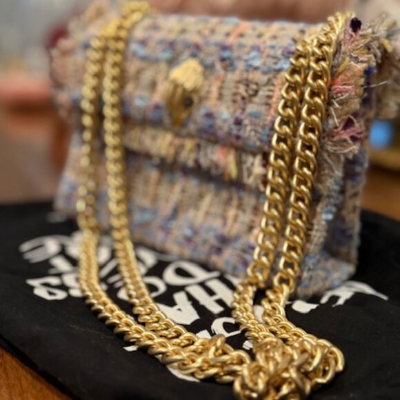 Kurt Geiger Kensington Mini Chain Strap Tweed Crossbody Purse - Picture 5 of 6